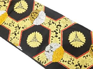 アンティーク　亀甲に草花・桐模様織り出し袋帯（着用可）